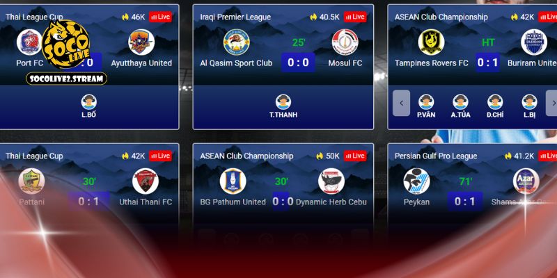 Những giải đấu được Socolive phát sóng trực tiếp